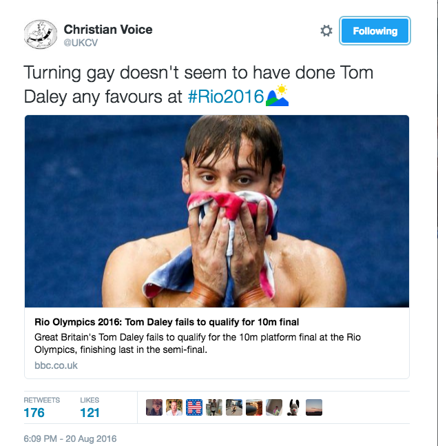 Misiva homofóbica contra Tom Daley